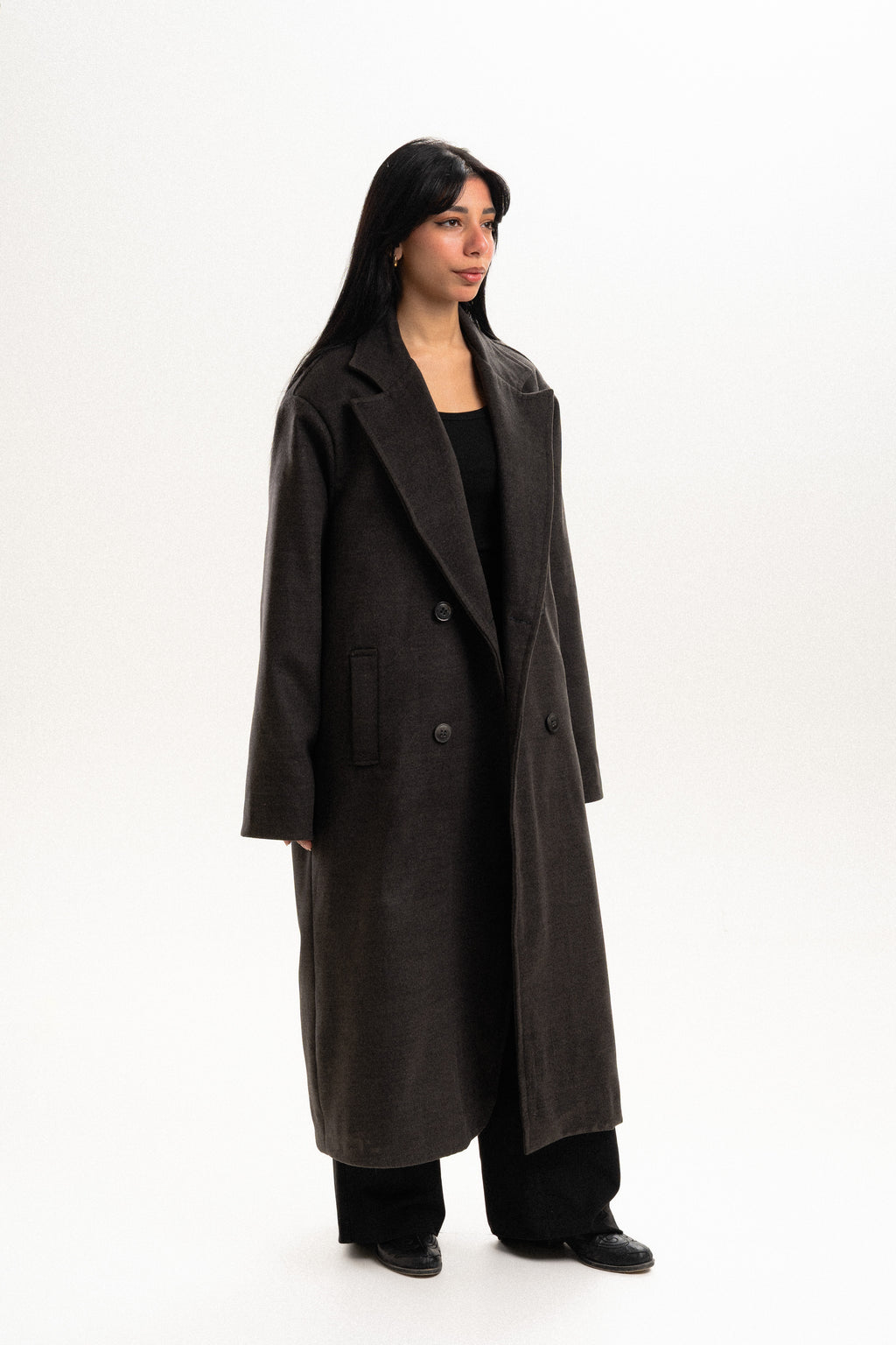 Wool Long Overcoat - Dark Grey
