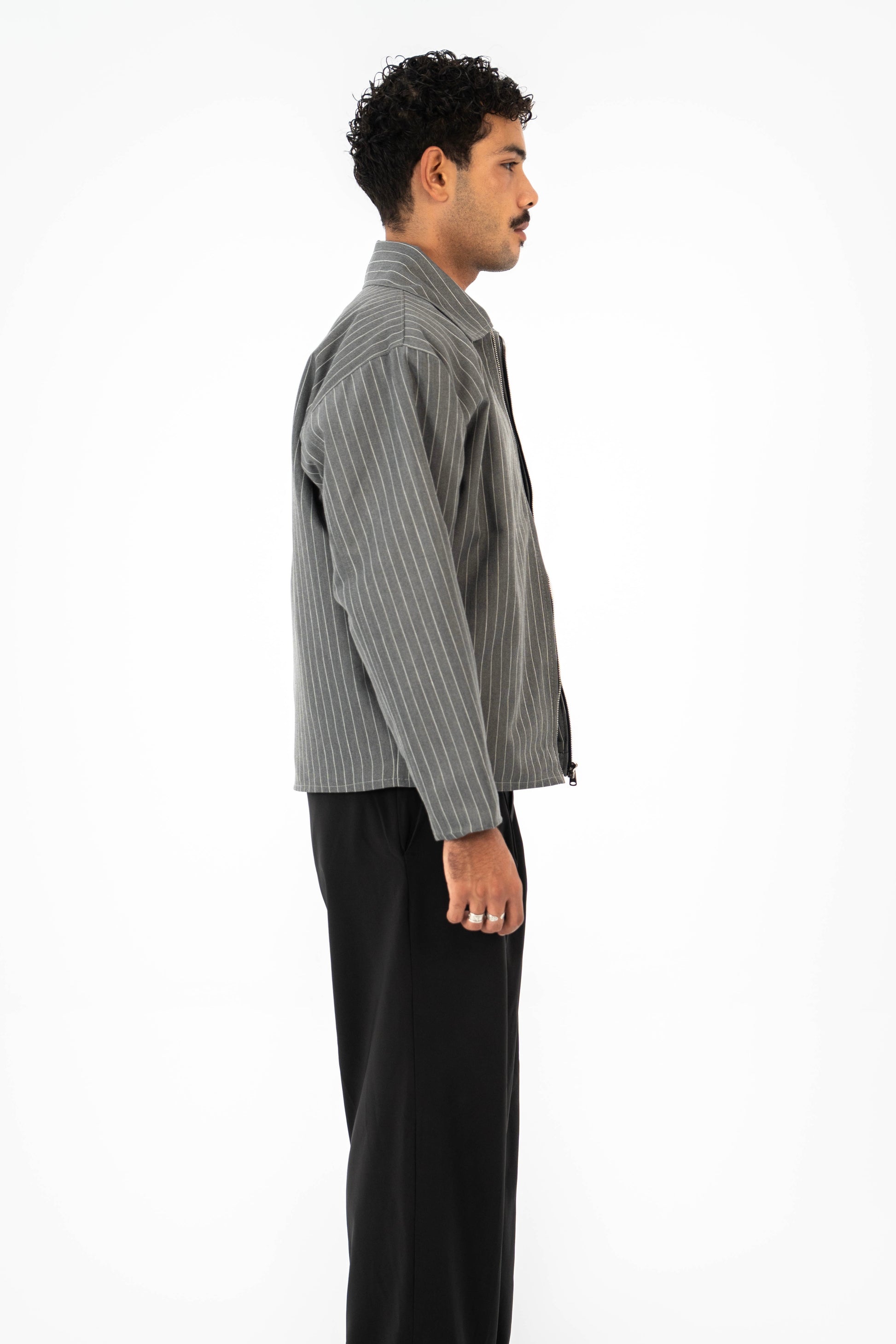 Pinstripe Utility Jacket - Grey