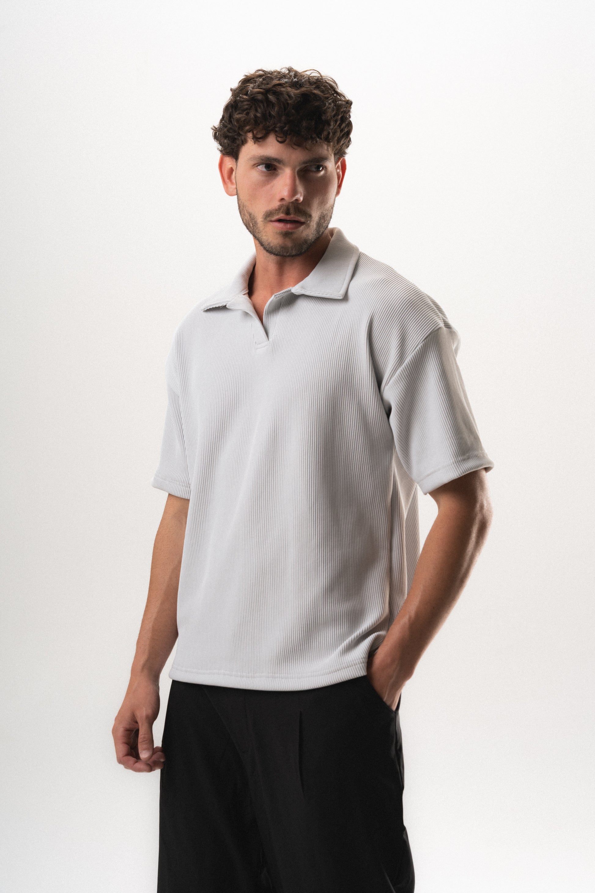 Polo Weighted Tshirt - Light Grey