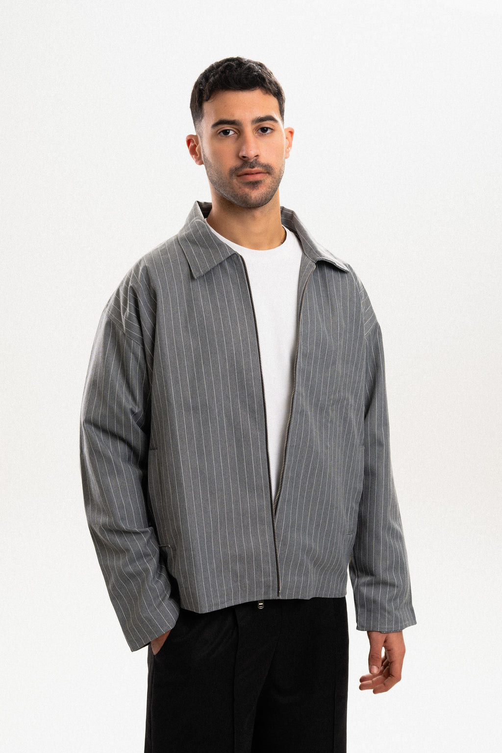 Pinstripe Utility Jacket - Grey
