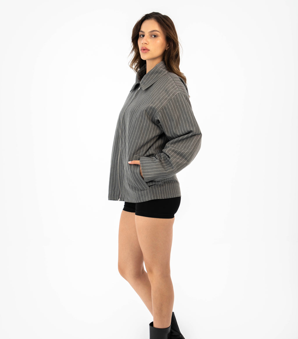 Pinstripe Utility Jacket - Grey