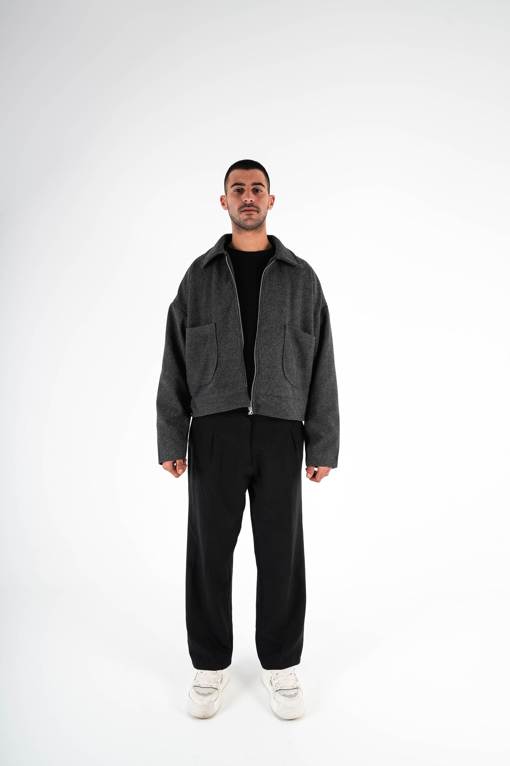 Formal Cropped Jacket - Grey