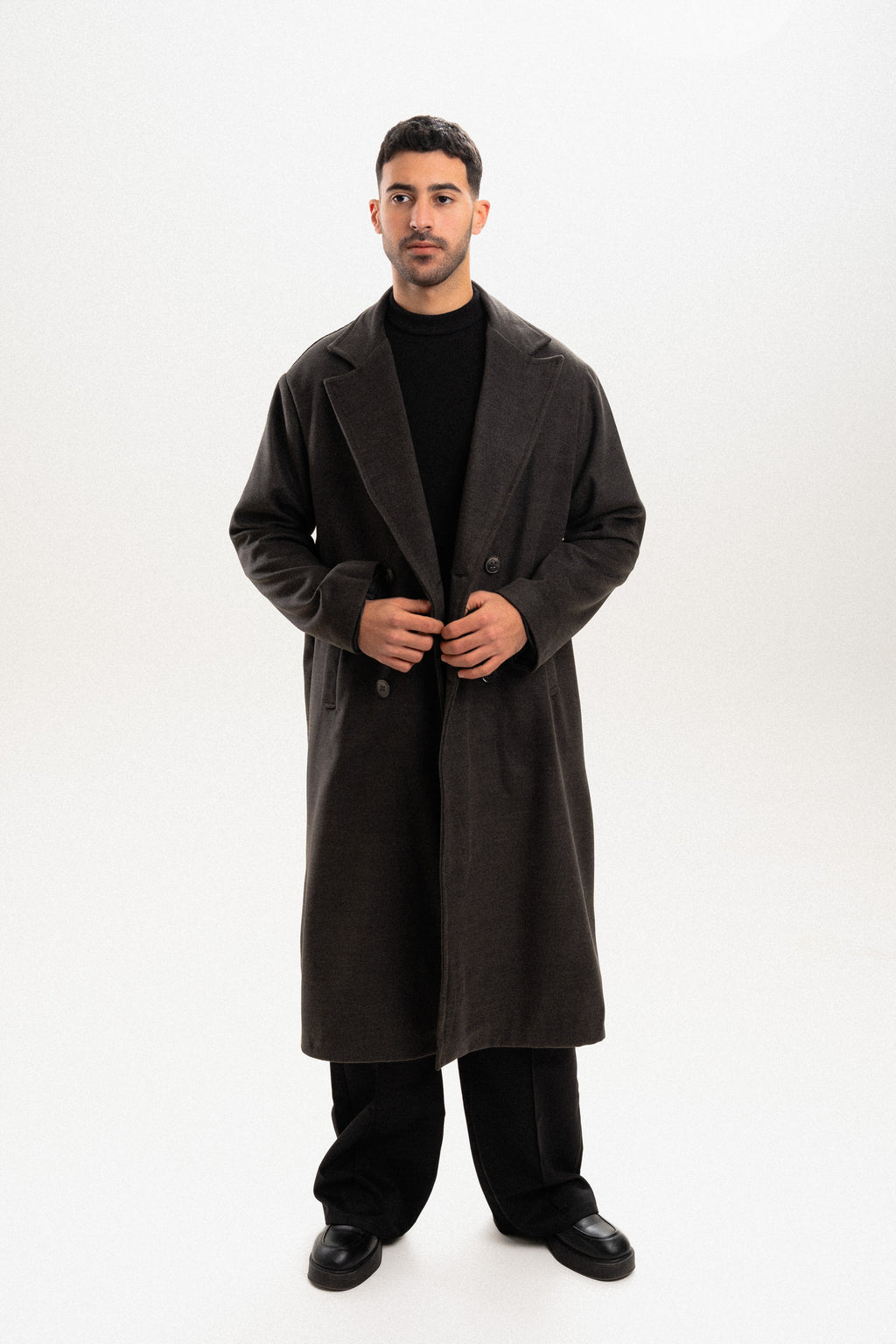 Wool Long Overcoat - Dark Grey