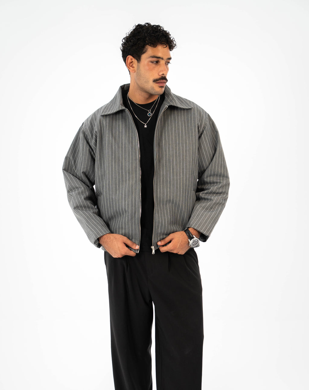 Pinstripe Utility Jacket - Grey