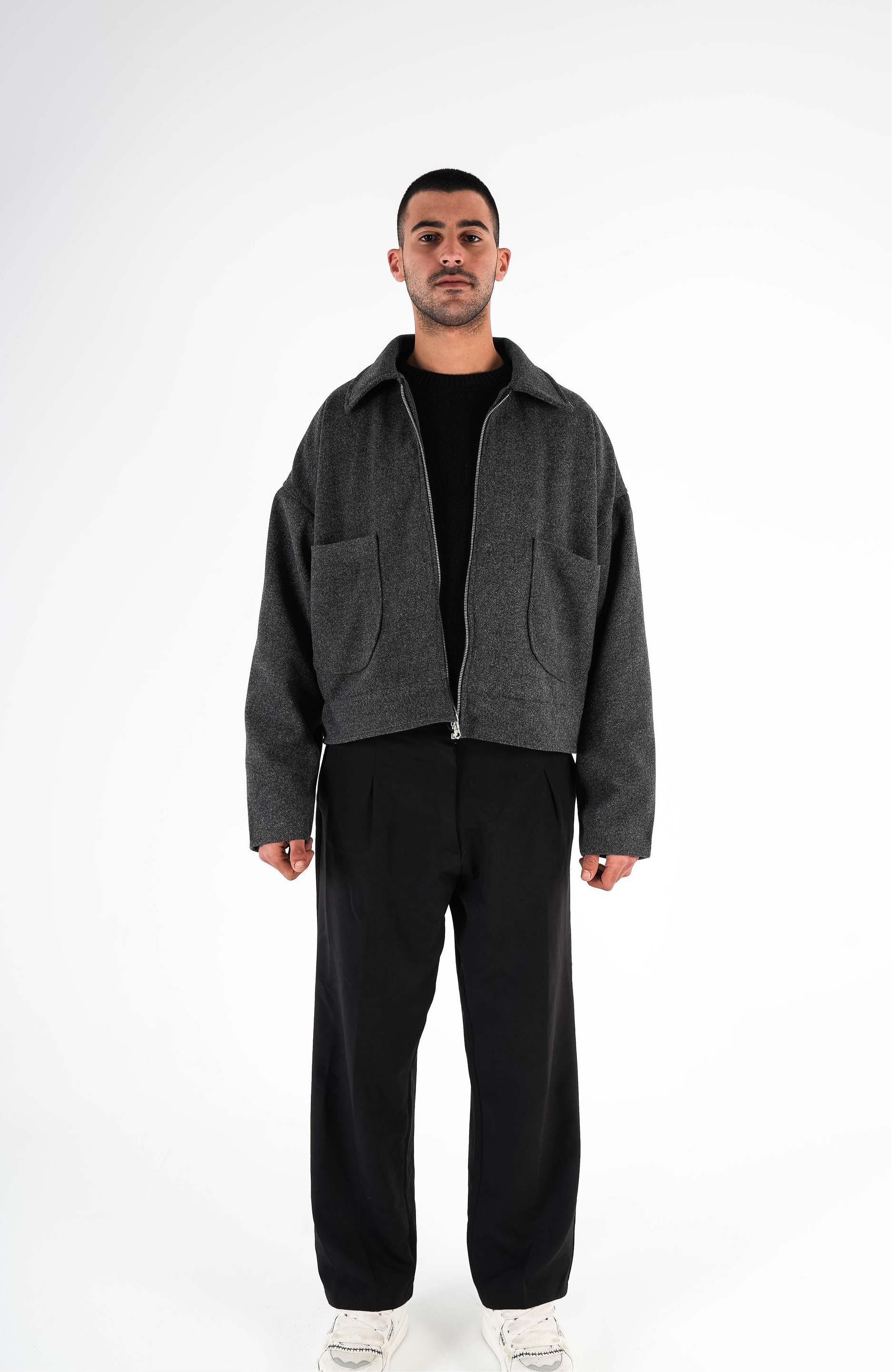 Formal Cropped Jacket - Grey