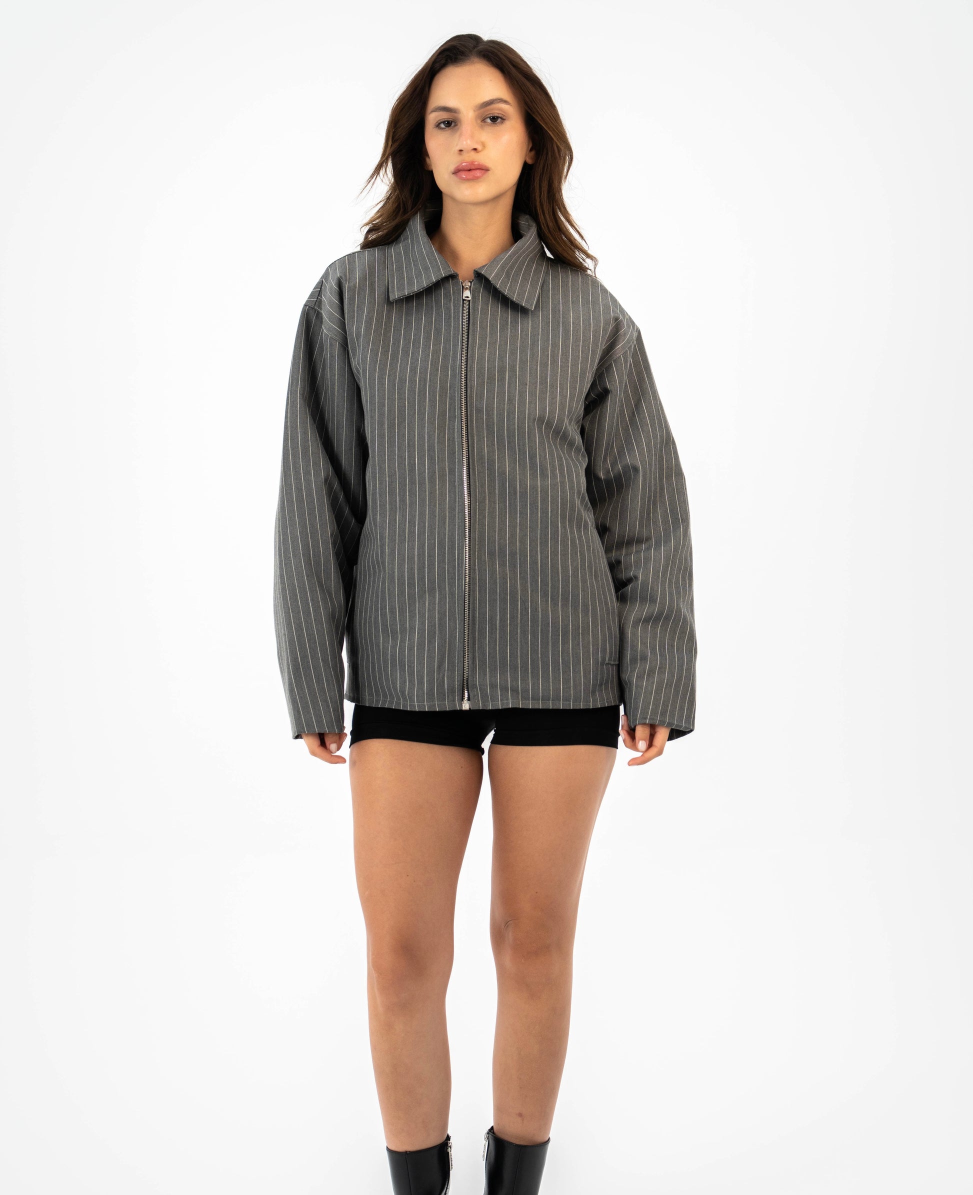 Pinstripe Utility Jacket - Grey