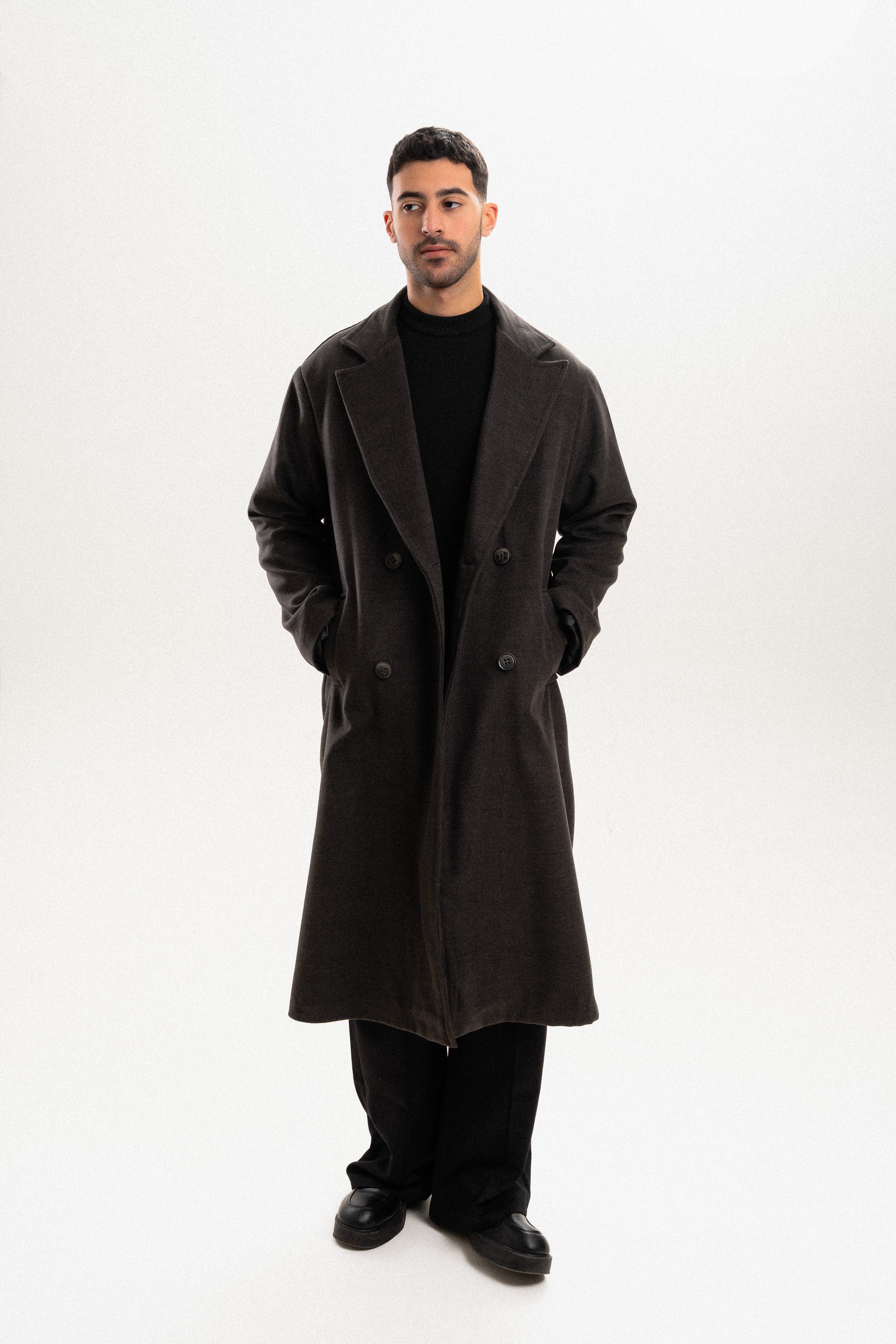 Wool Long Overcoat - Dark Grey – Yahia Hadidi