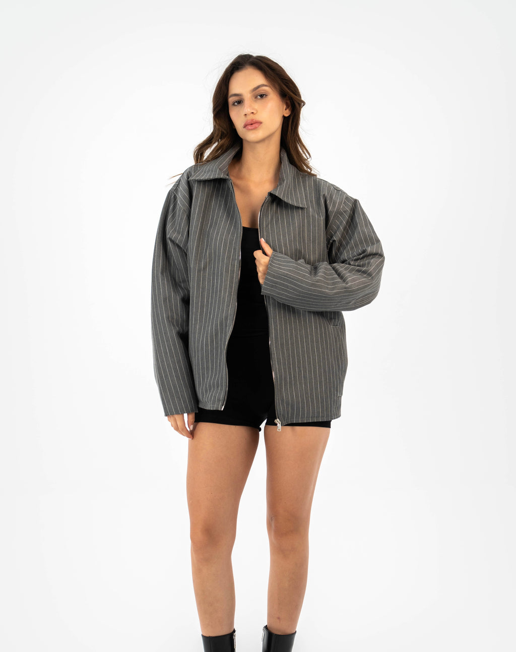 Pinstripe Utility Jacket - Grey