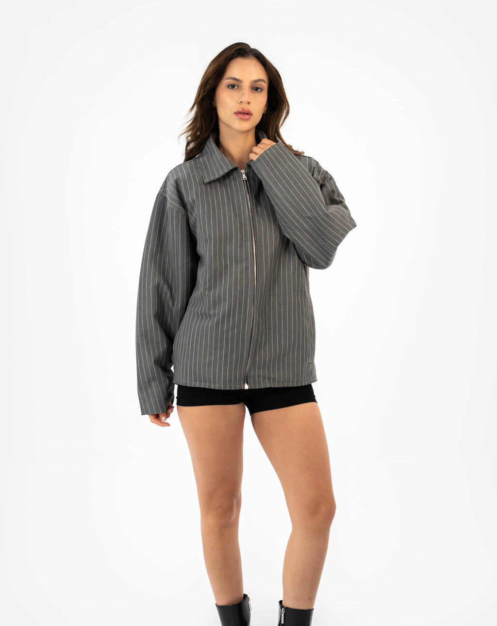 Pinstripe Utility Jacket - Grey