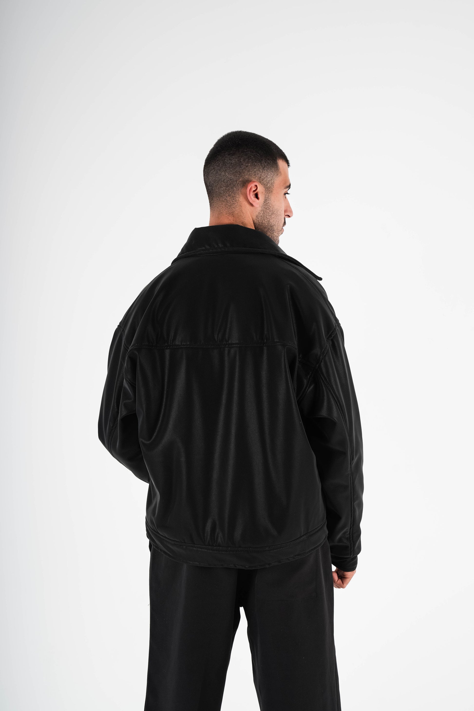V Leather Jacket - Black