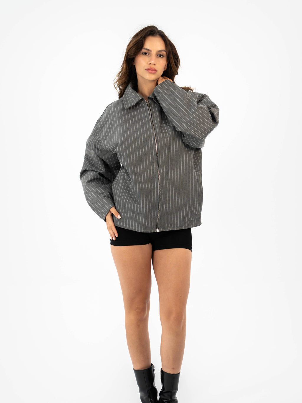 Pinstripe Utility Jacket - Grey