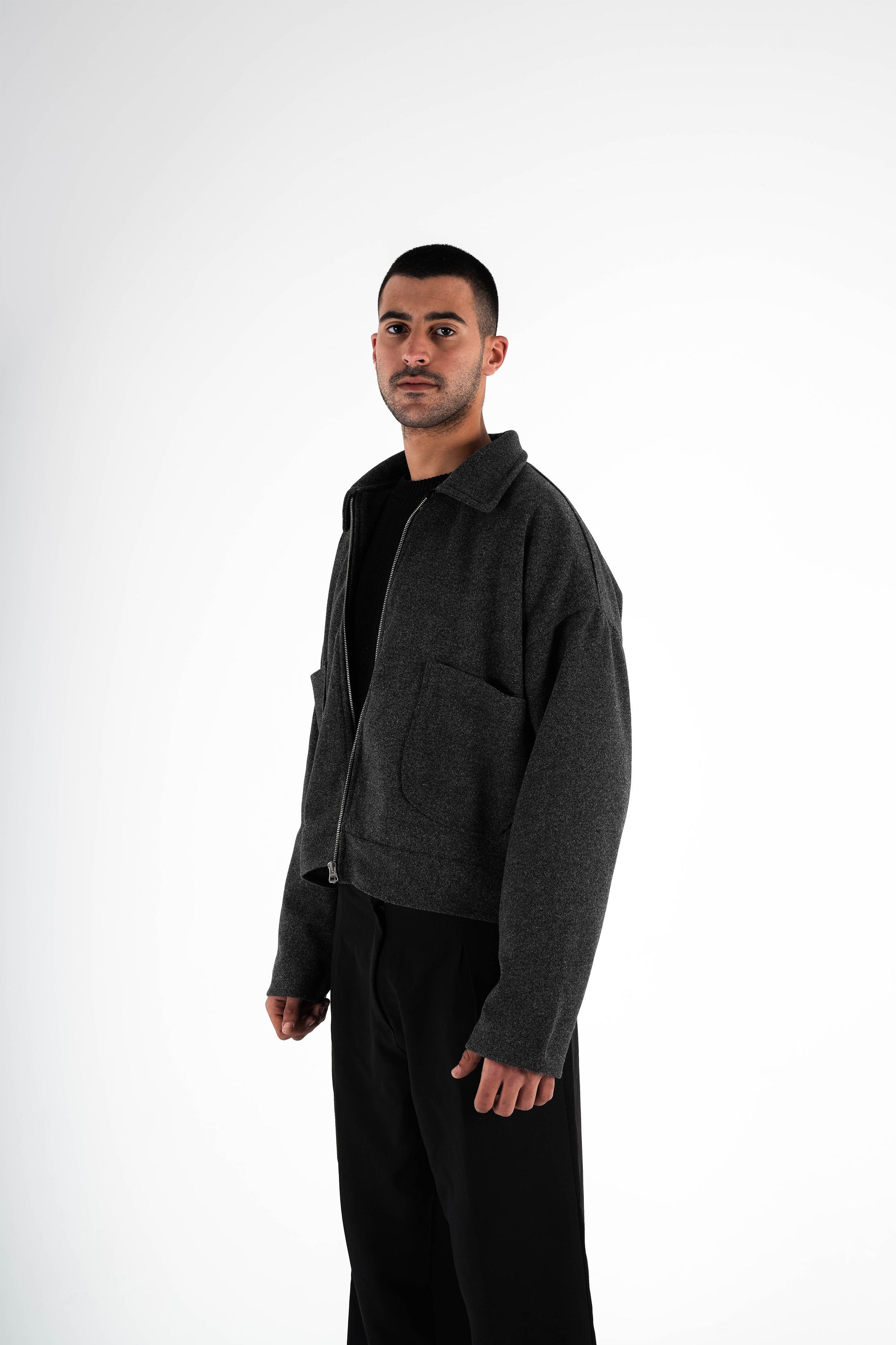 Formal Cropped Jacket - Grey