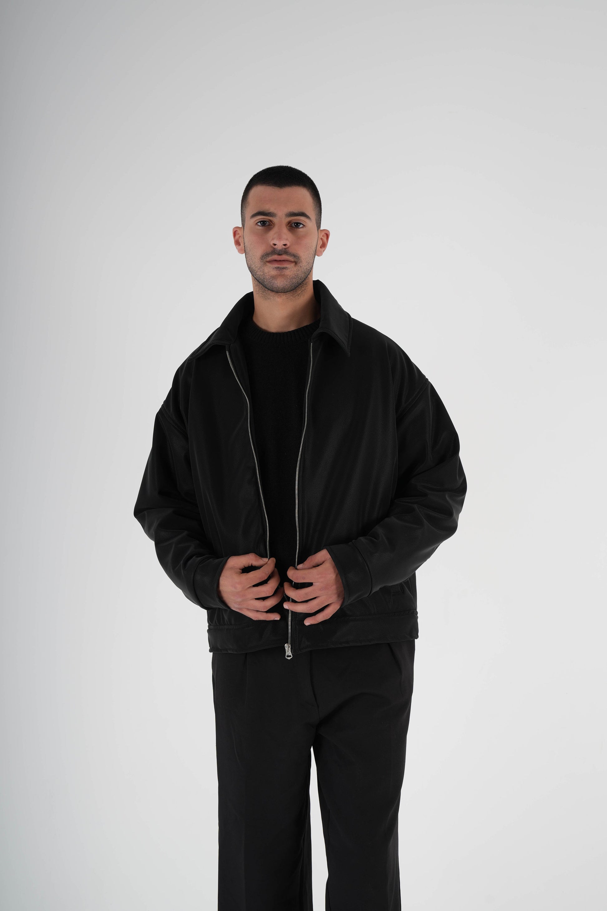 V Leather Jacket - Black