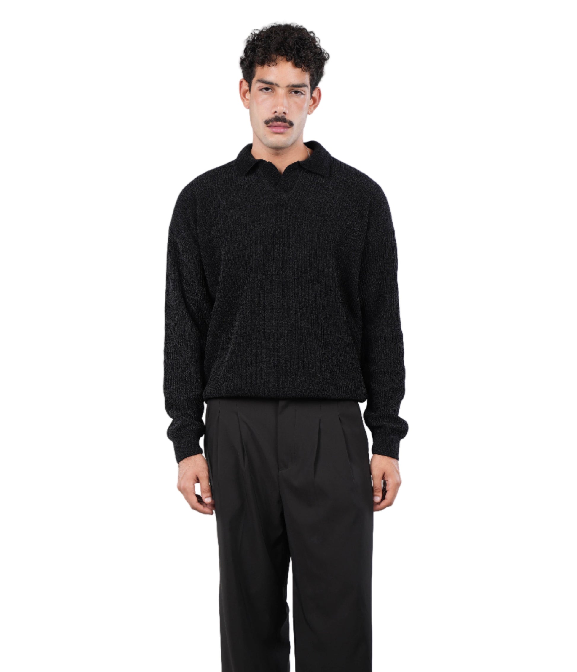 Polo Knit Sweater - Black