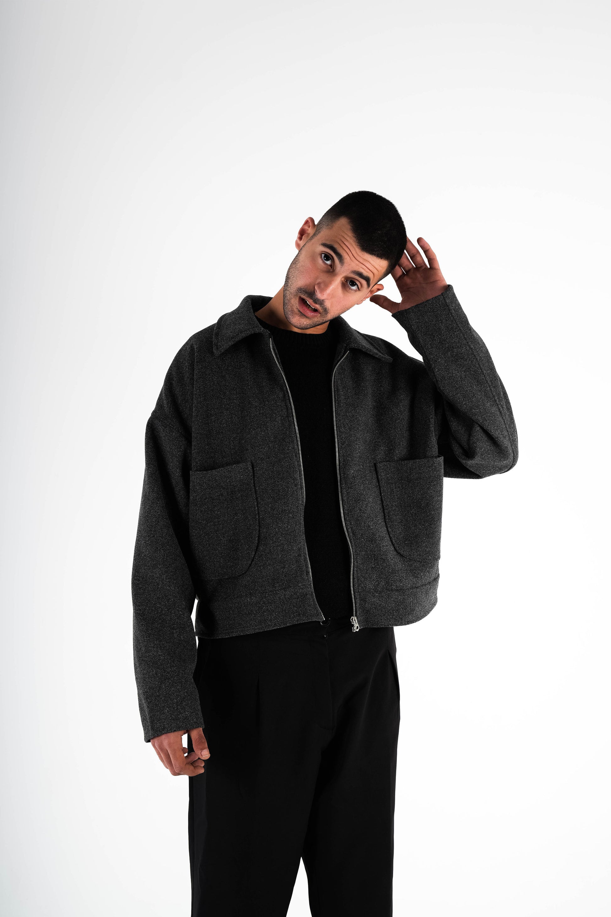 Formal Cropped Jacket - Grey