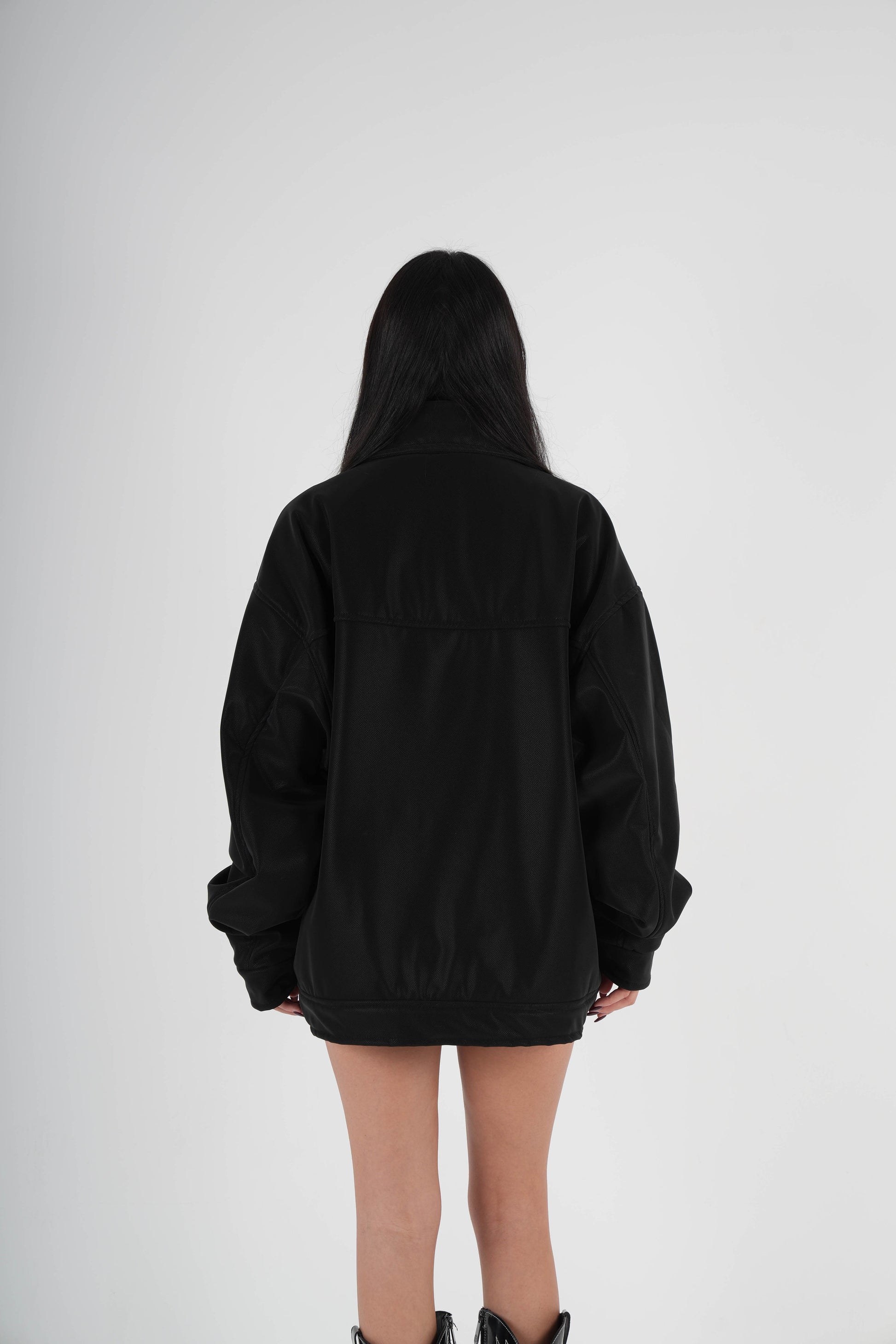 V Leather Jacket - Black