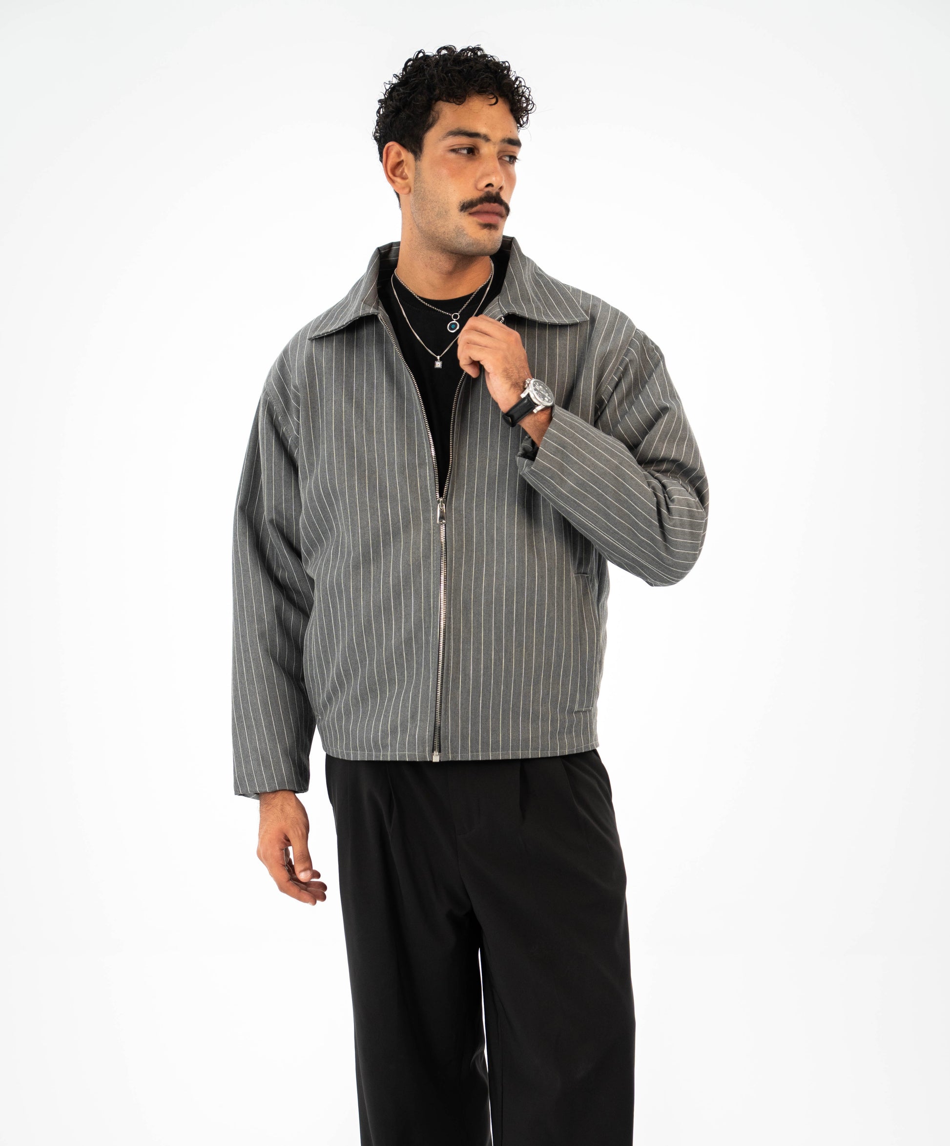 Pinstripe Utility Jacket - Grey