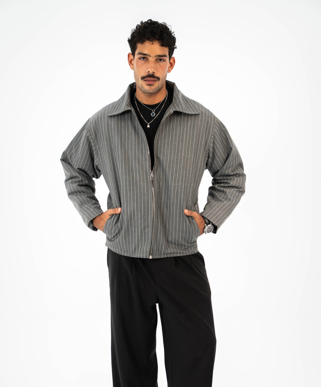 Pinstripe Utility Jacket - Grey