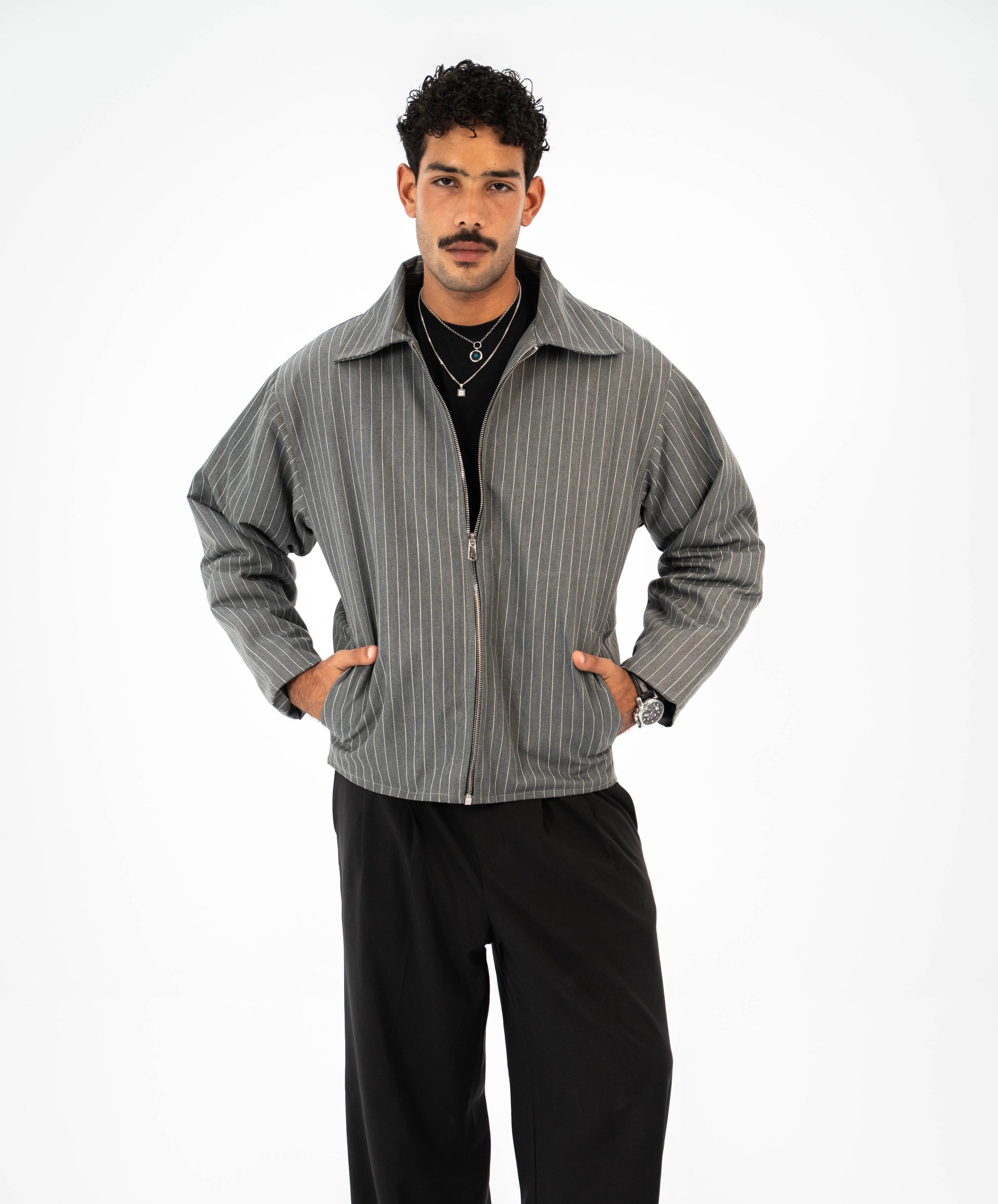 Pinstripe Utility Jacket - Grey