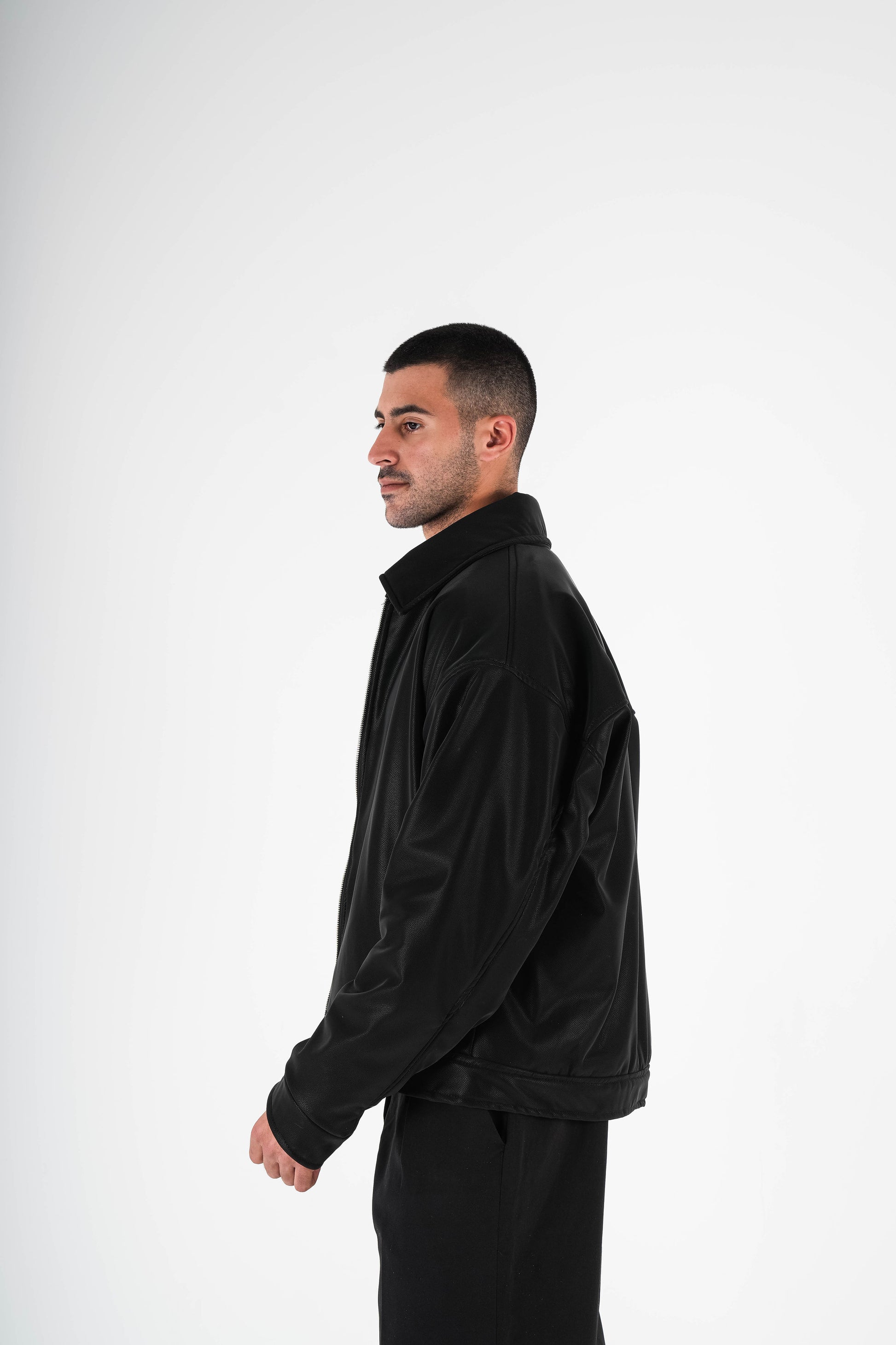 V Leather Jacket - Black