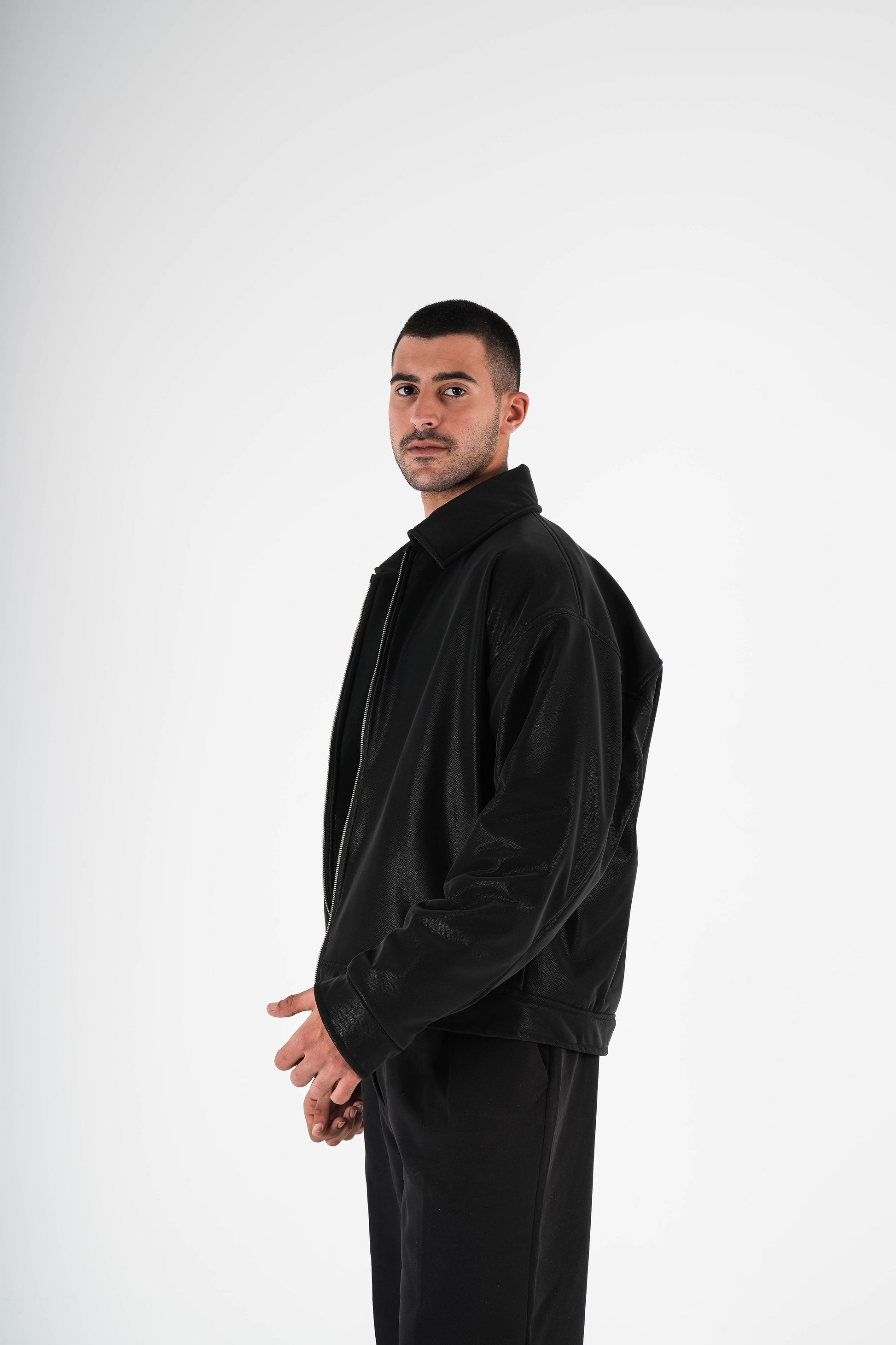 V Leather Jacket - Black