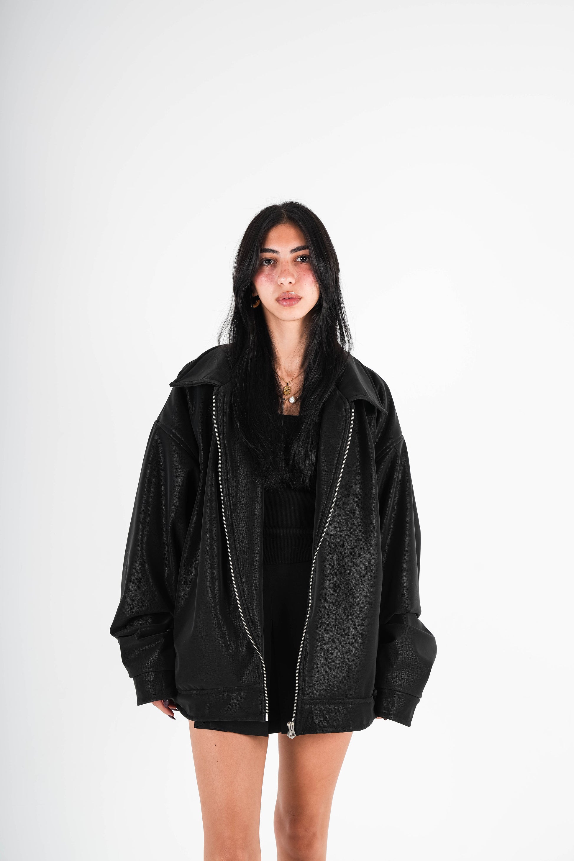 V Leather Jacket - Black