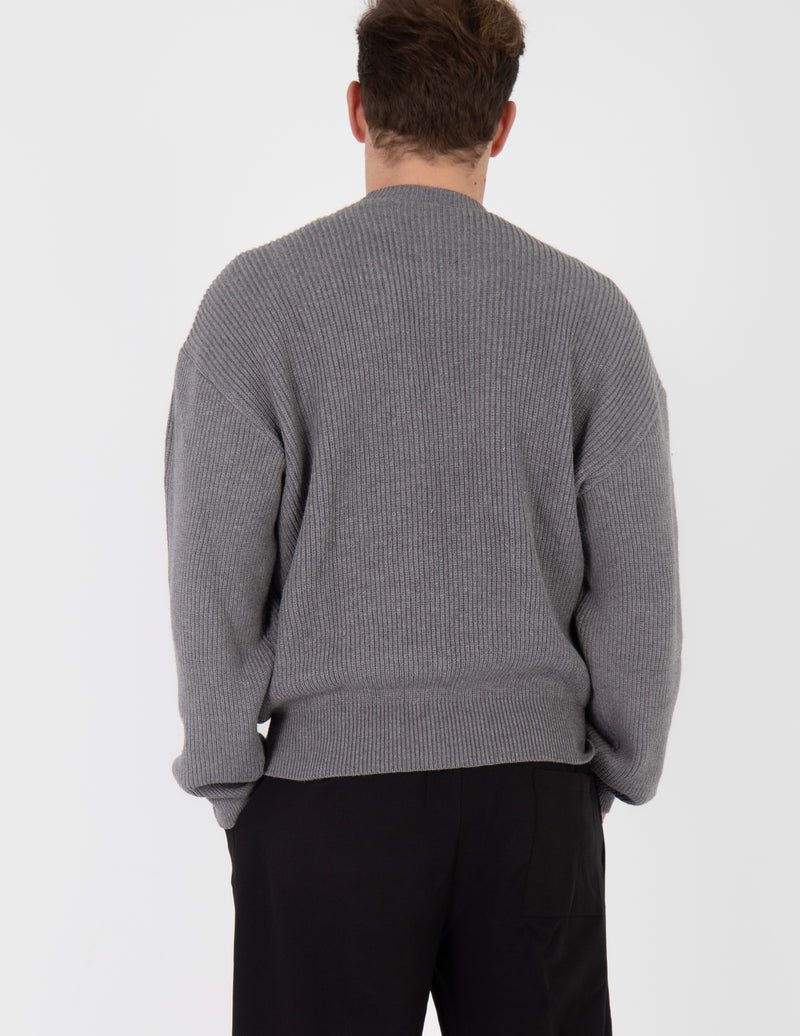 Cropped Knit Sweater - Grey