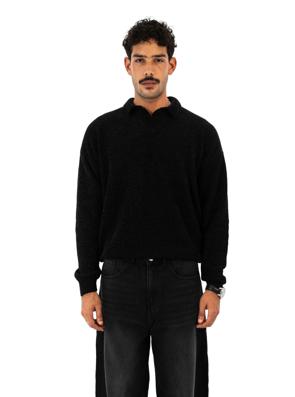 Polo Knit Sweater - Black