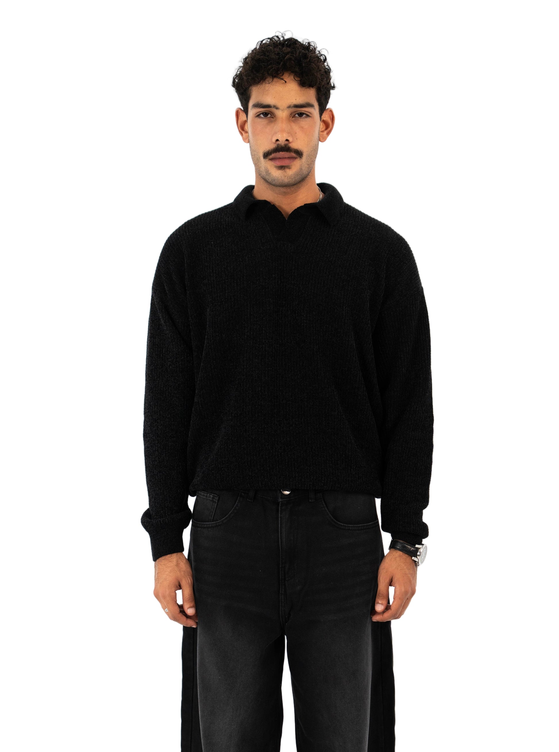 Polo Knit Sweater - Black