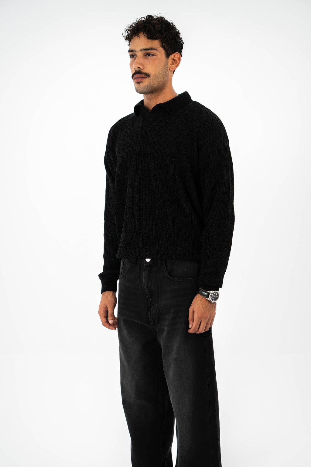 Polo Knit Sweater - Black