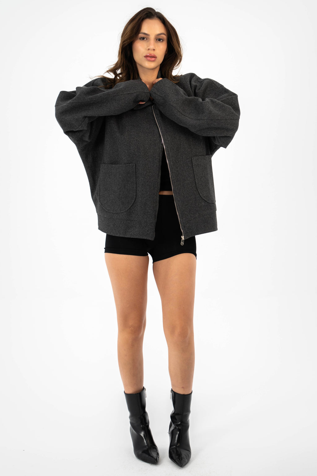 Formal Cropped Jacket - Grey