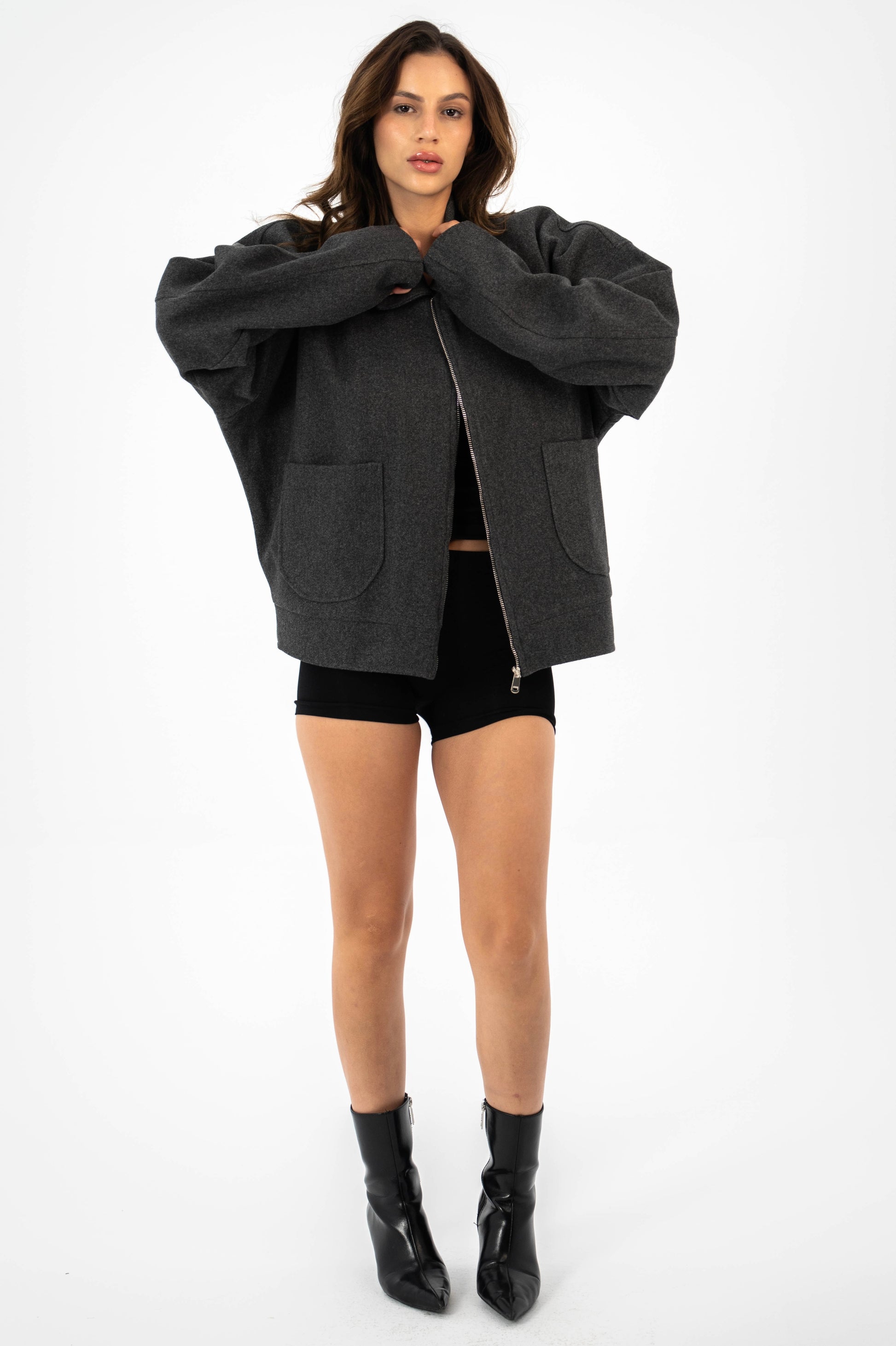 Formal Cropped Jacket - Grey