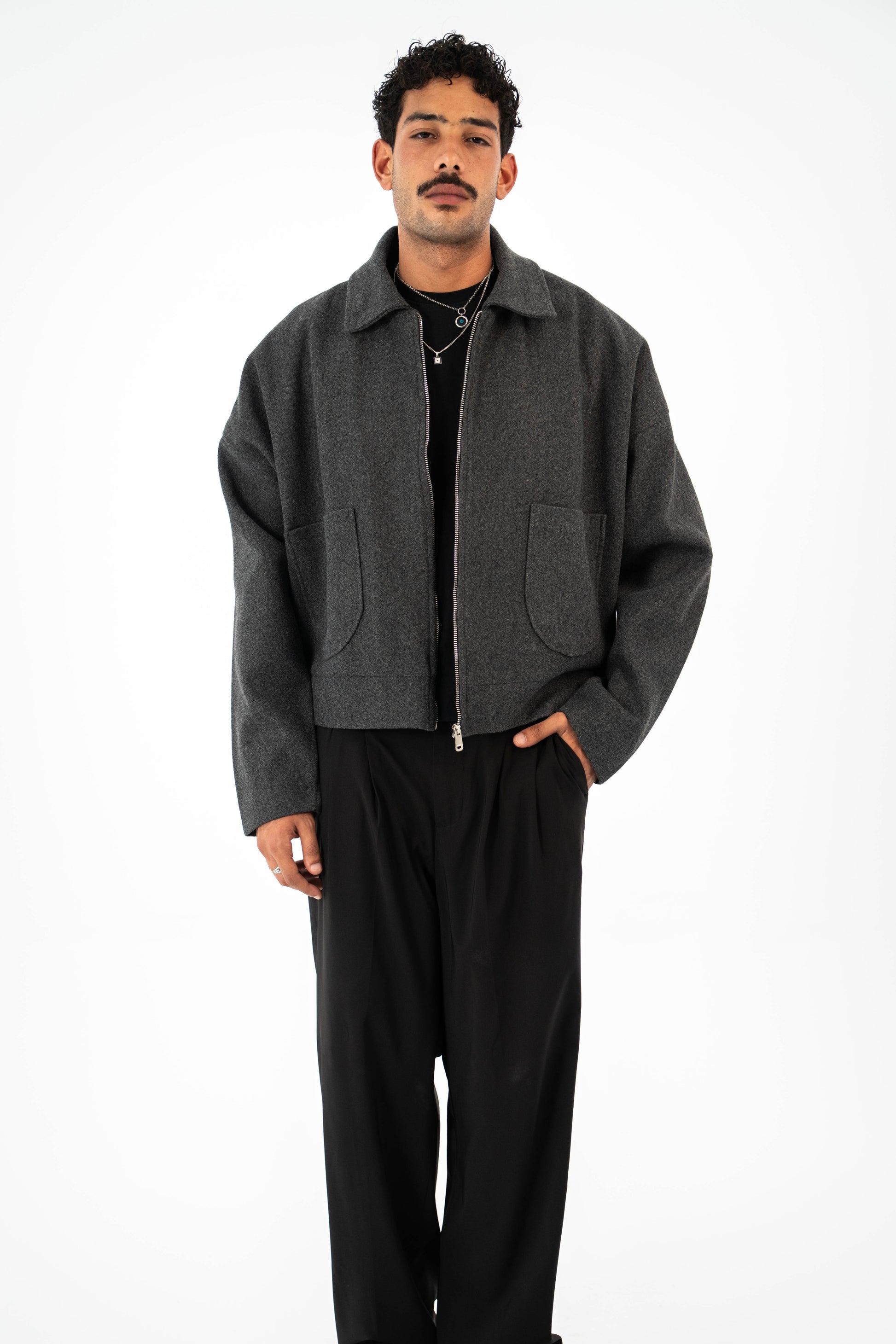 Formal Cropped Jacket - Grey