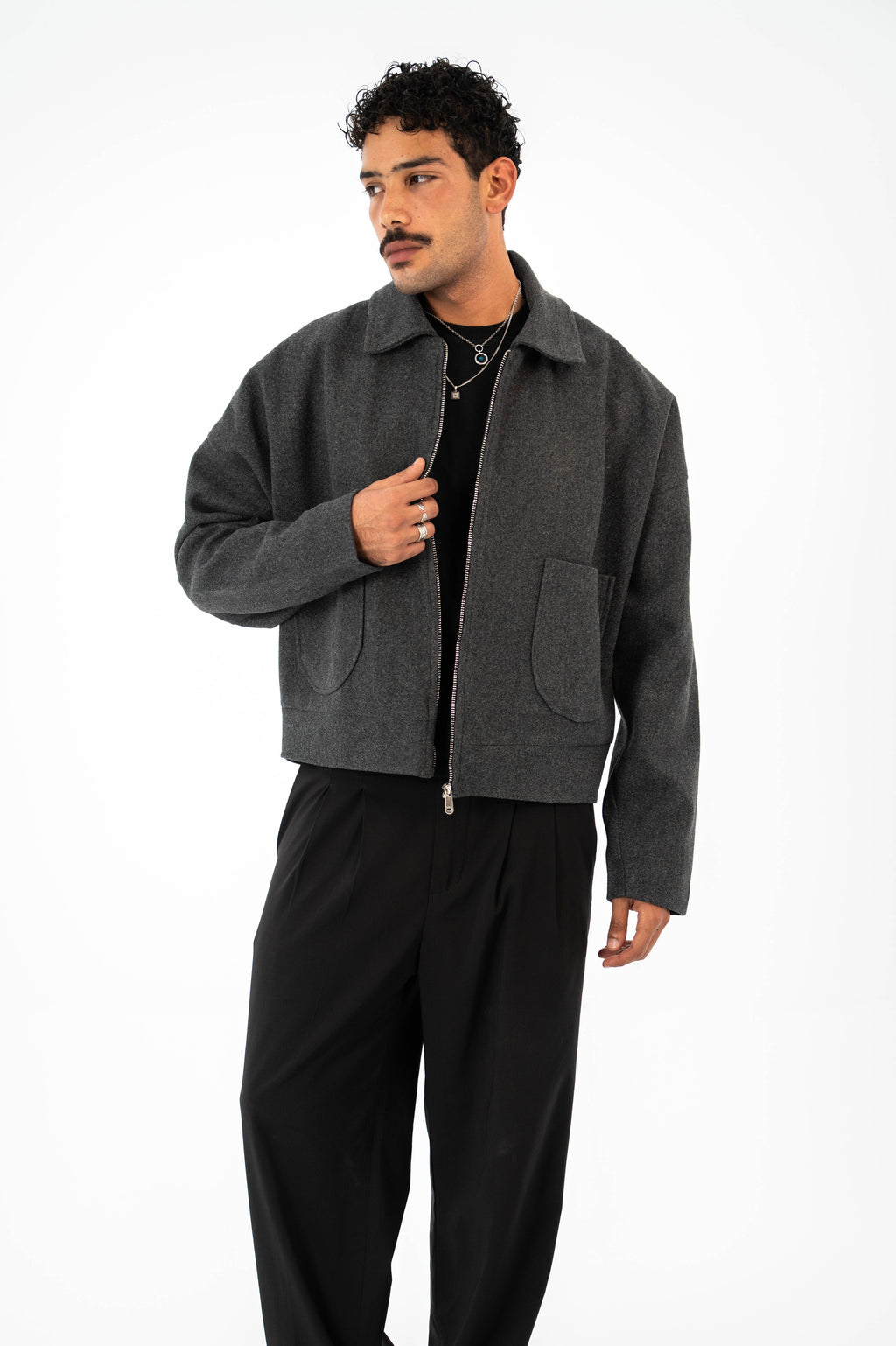 Formal Cropped Jacket - Grey