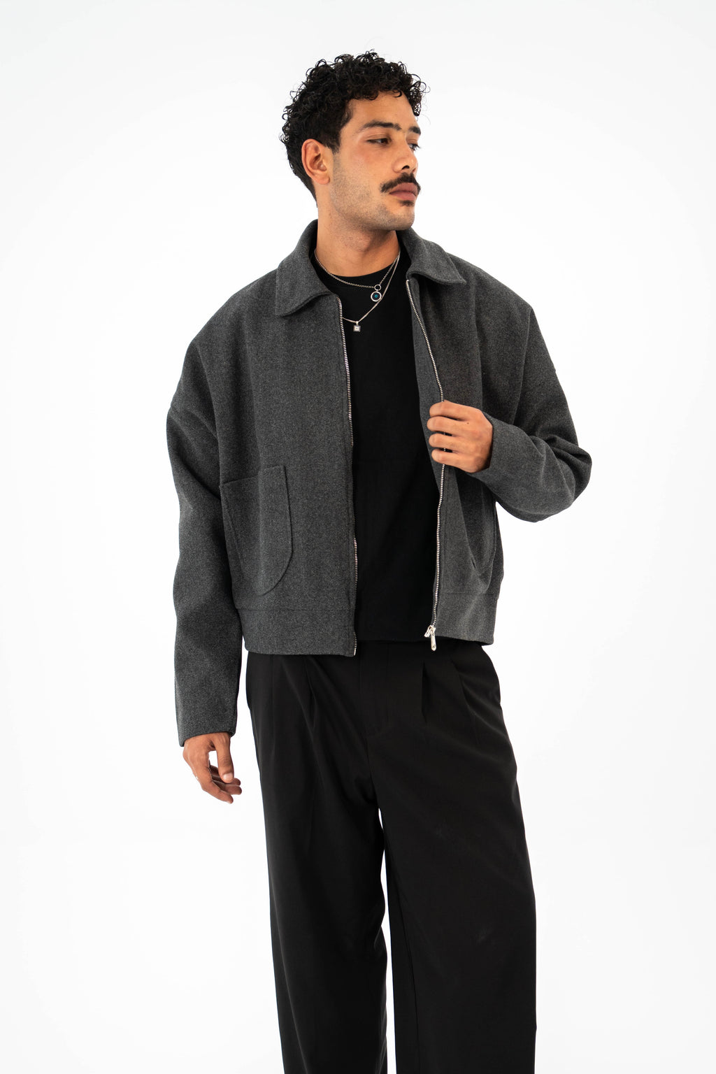 Formal Cropped Jacket - Grey