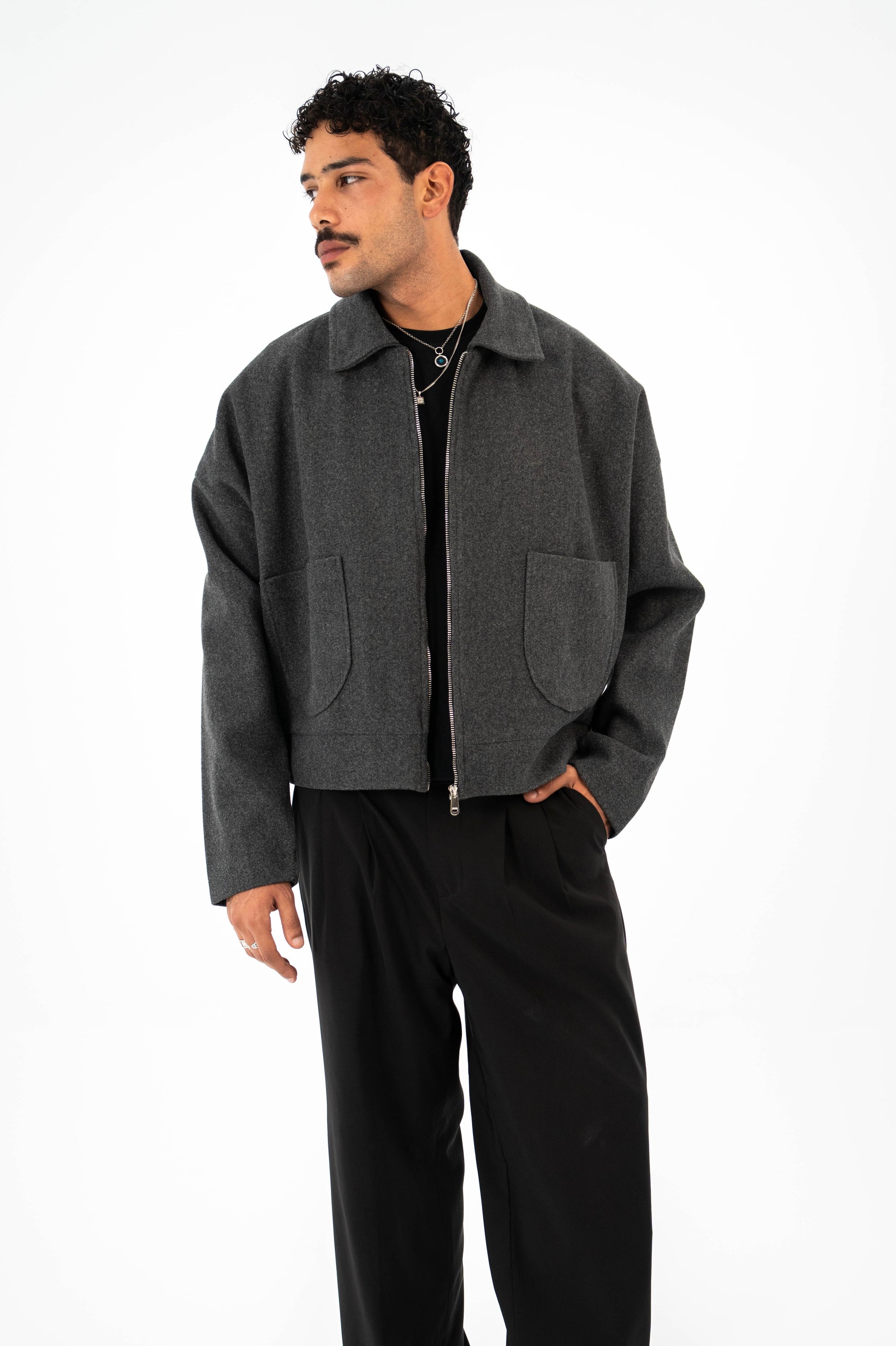 Formal Cropped Jacket - Grey