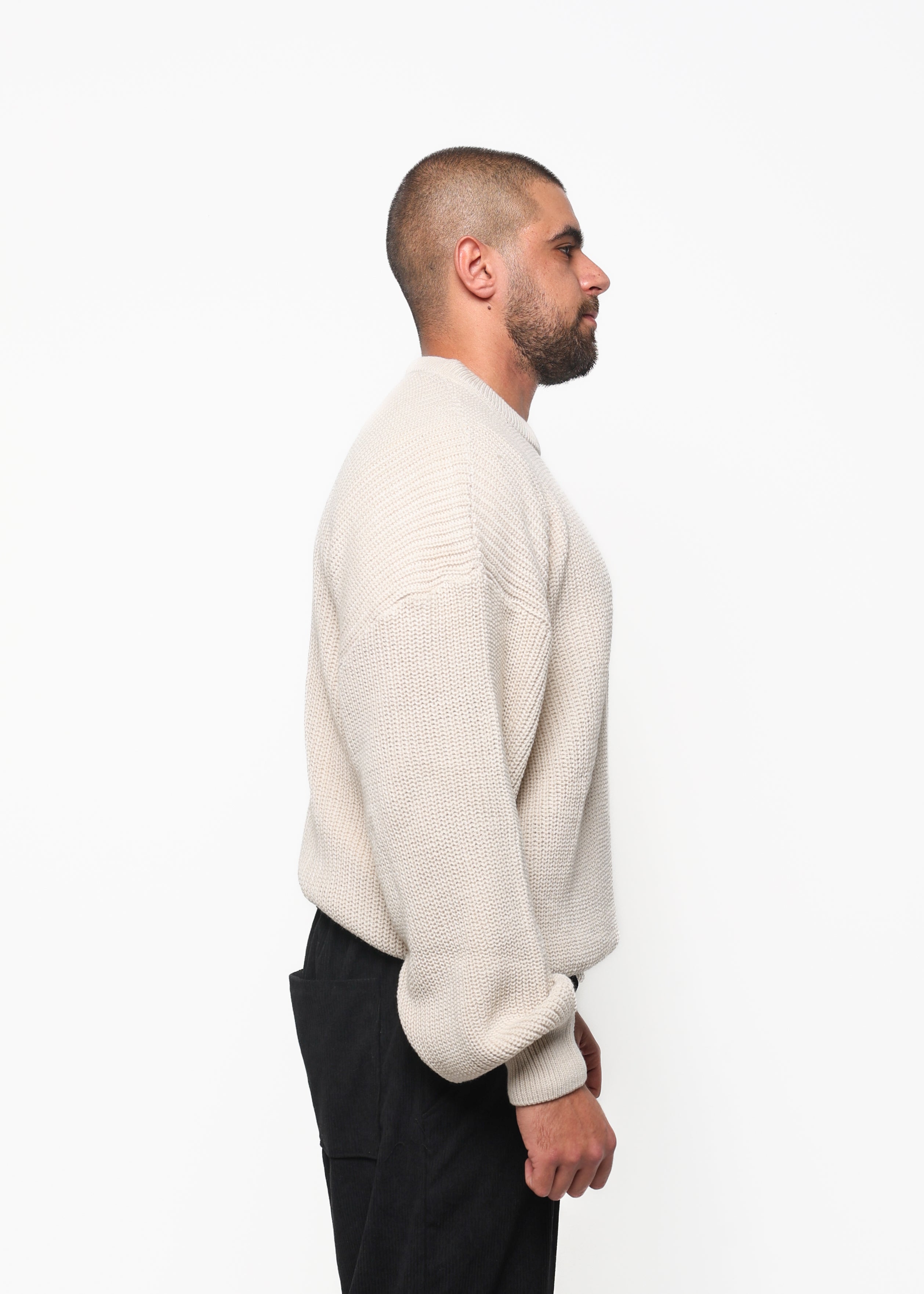 Heavyweight Knit Sweater - Light Beige – Yahia Hadidi